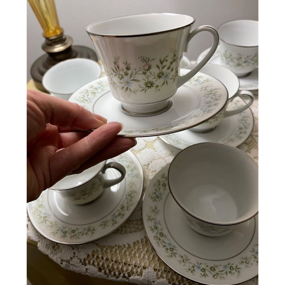 Noritake Savannah Floral Fine China Tea Cups & Saucers Set Of 9